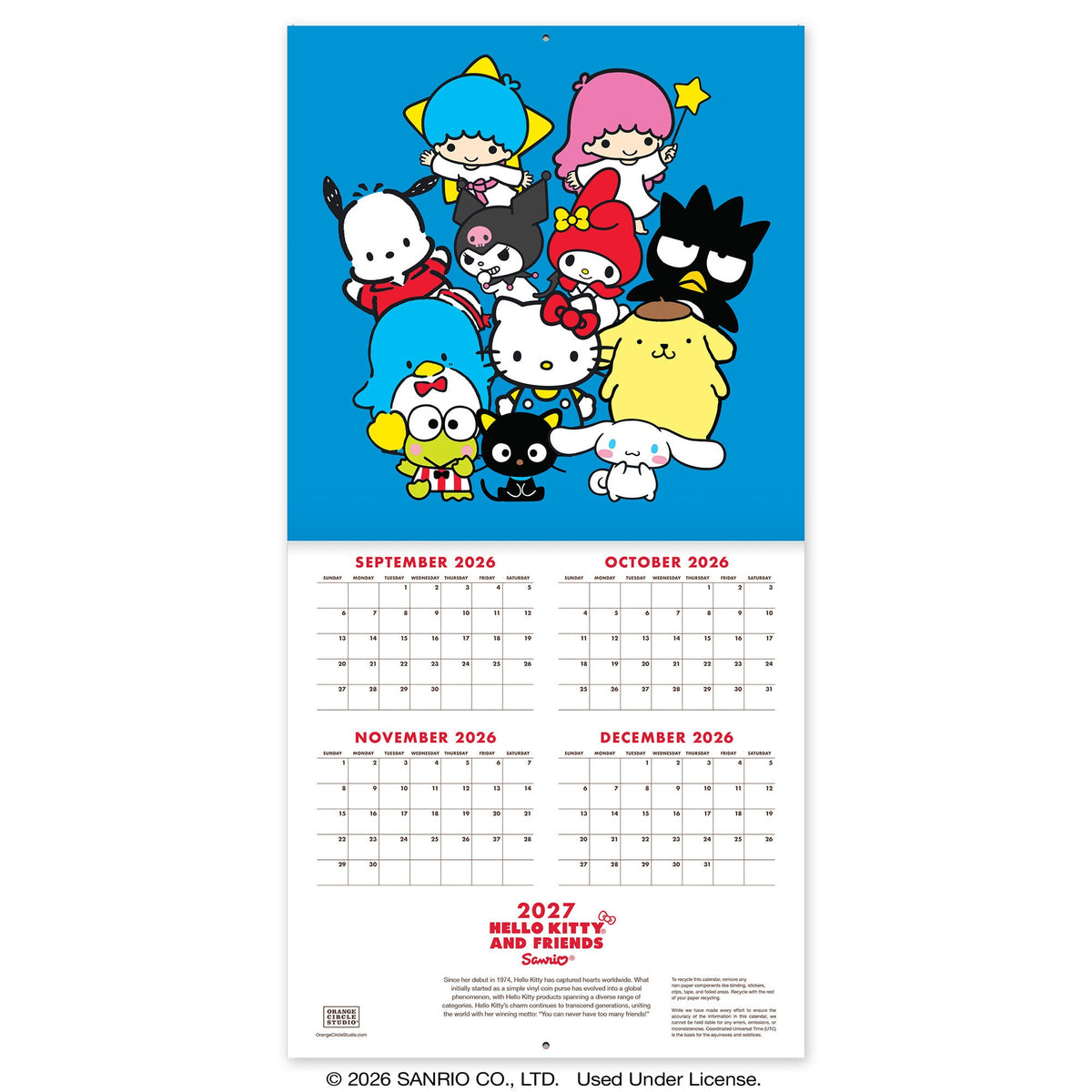 Hello Kitty and Friends 2027 Petite Retro Wall Calendar
