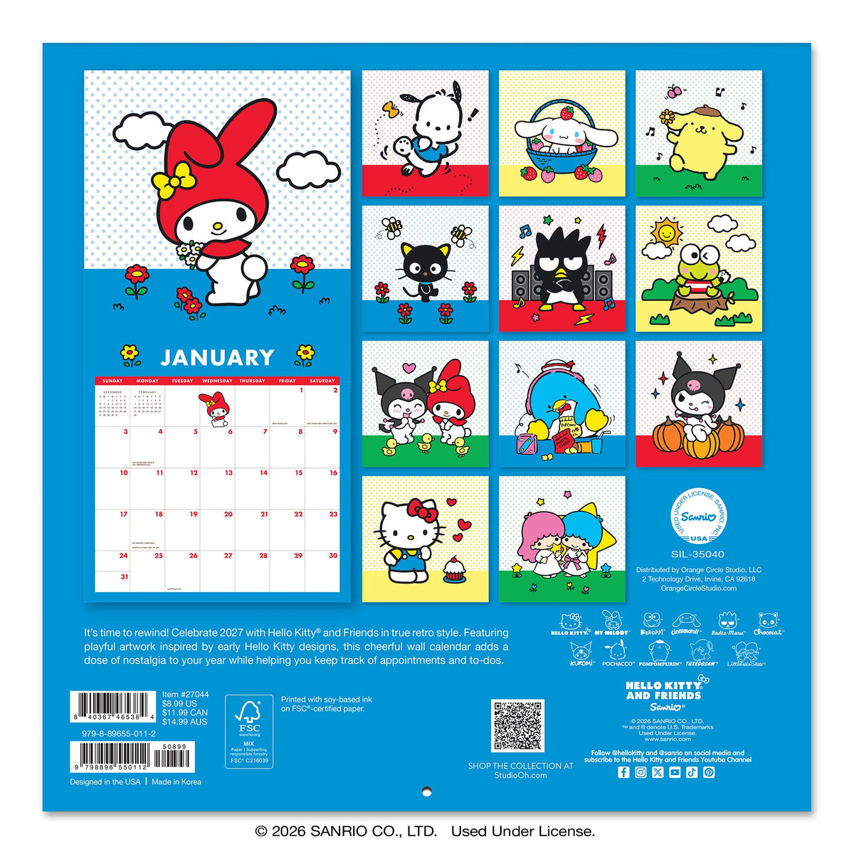 Hello Kitty and Friends 2027 Petite Retro Wall Calendar