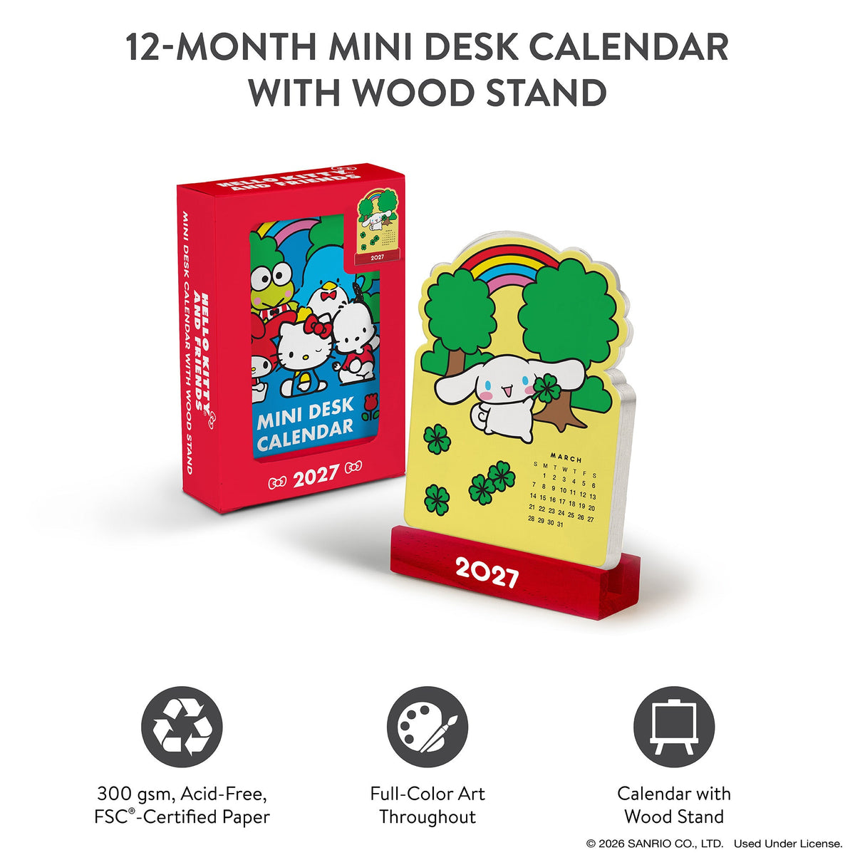 Hello Kitty and Friends 2027 Retro Mini Desk Calendar with Wood Stand