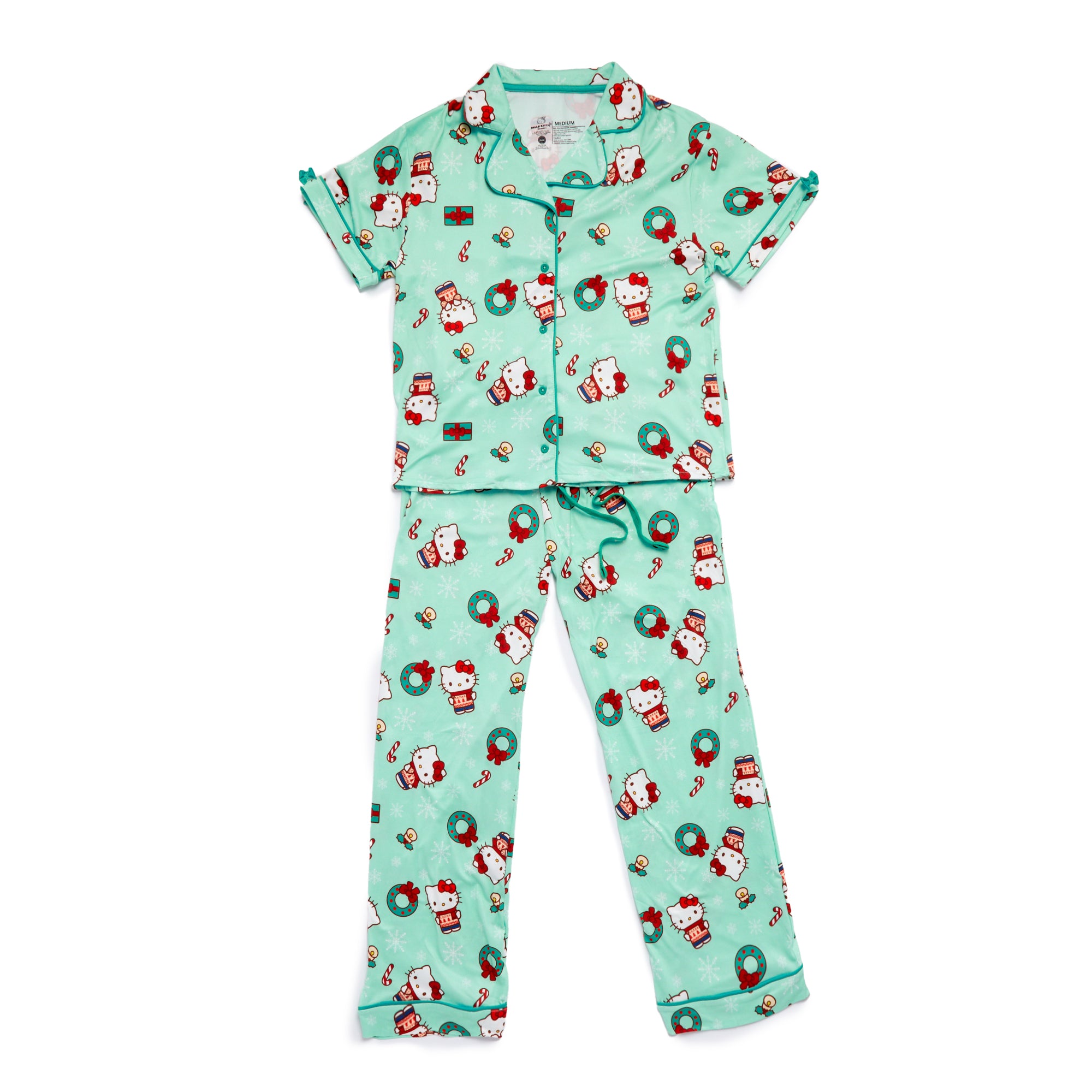 Hello Kitty Holiday Wreath 2-pc Loungewear Set (Green) Apparel BIOWORLD