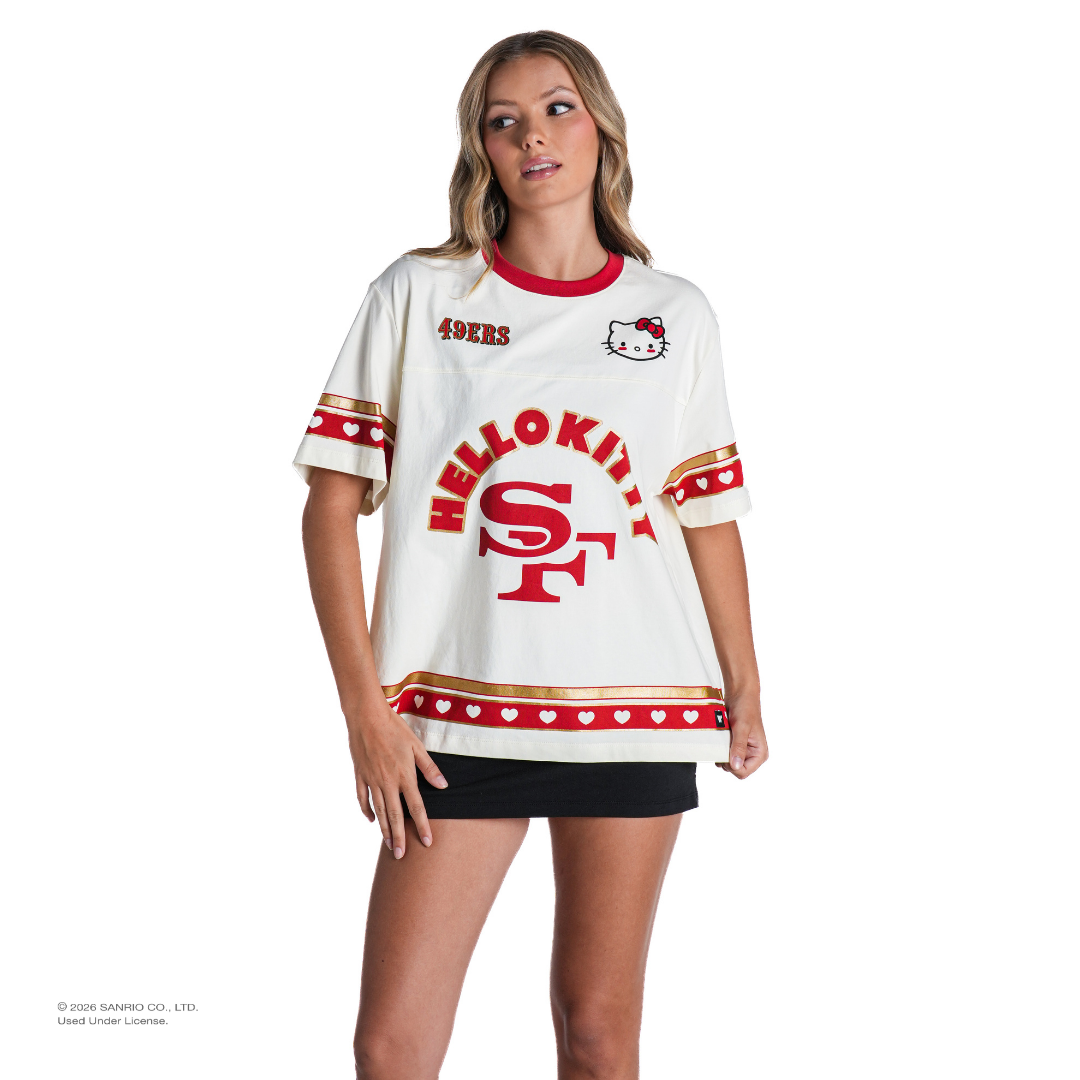Hello Kitty x The Wild Collective San Francisco 49ers Drop Shoulder Boyfriend Tee Apparel The Wild Collective
