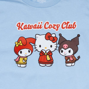 Hello Kitty and Friends Big Kids Kawaii Cozy Club Tee (Light Blue) Apparel Mad Engine Global LLC