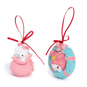 Hello Kitty and My Melody 2-pc Holiday Ceramic Ornament Set (Pastel Pink) Seasonal Blue Sky Clayworks