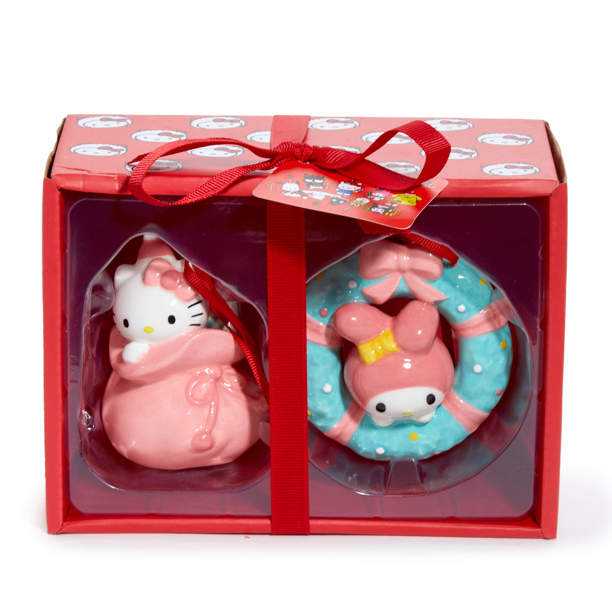 Hello Kitty and My Melody 2-pc Holiday Ceramic Ornament Set (Pastel Pink) Seasonal Blue Sky Clayworks