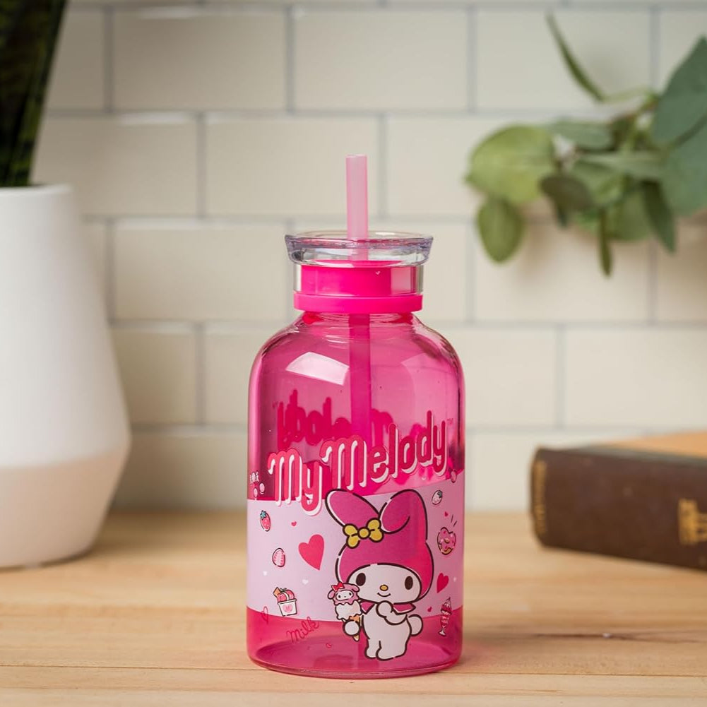My Melody 15oz Mini Milk Bottle Glass Tumbler Home Goods Silver Buffalo