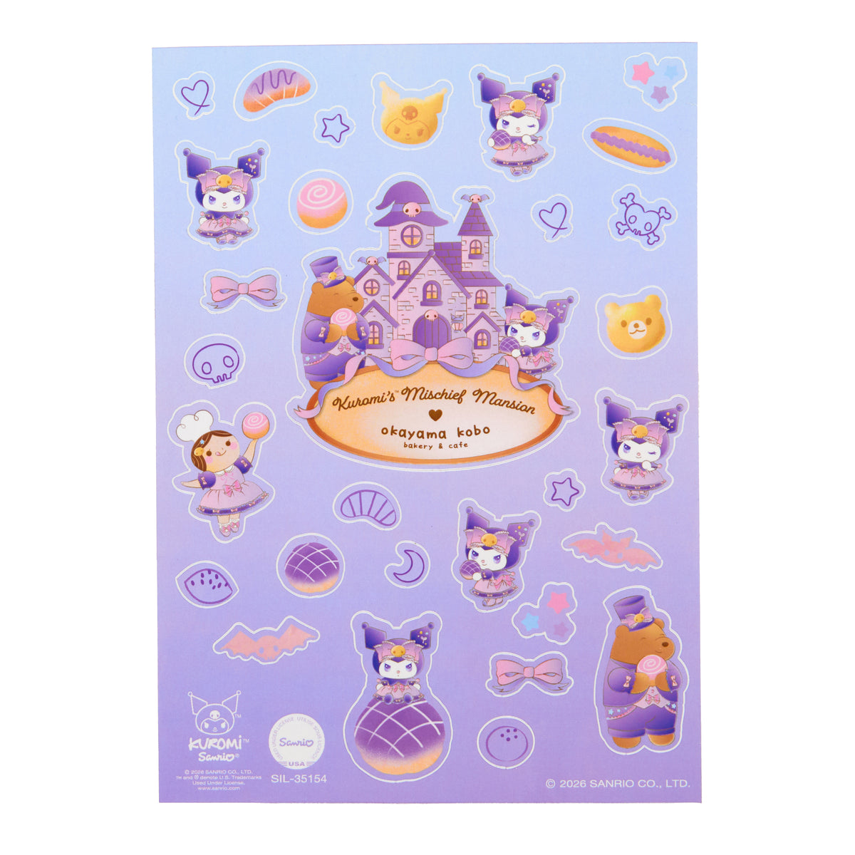 Kuromi x Okayama Kobo Sticker Sheet (Mischief Mansion) Stationery Okayama Kobo
