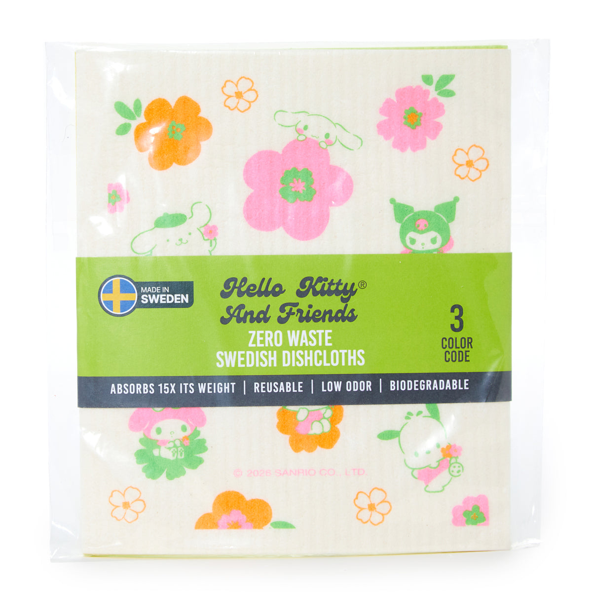 Hello Kitty and Friends 3-pc Zero Waste Swedish Dishcloth Set