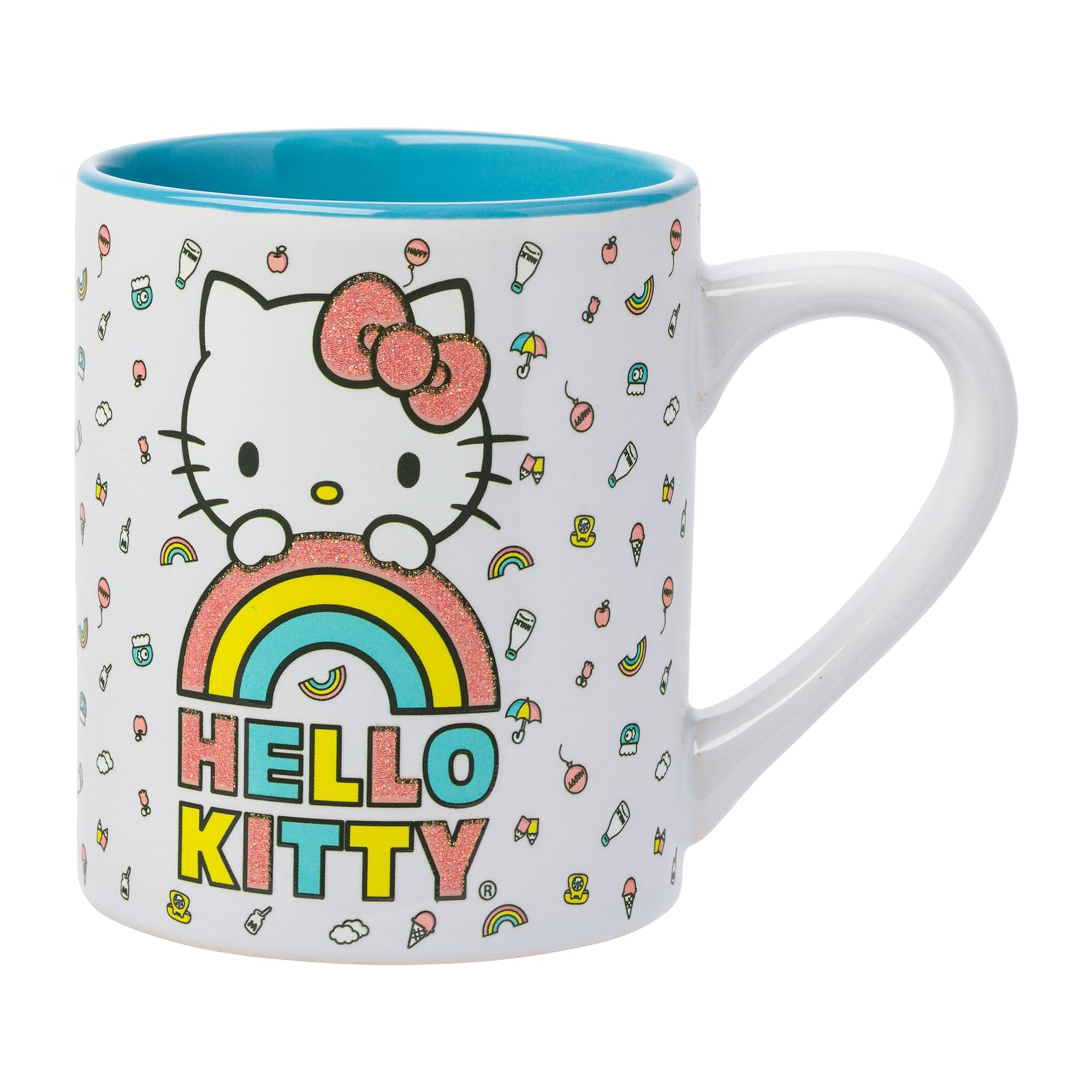 Hello Kitty Rainbow Glitter Ceramic Mug Home Goods Silver Buffalo
