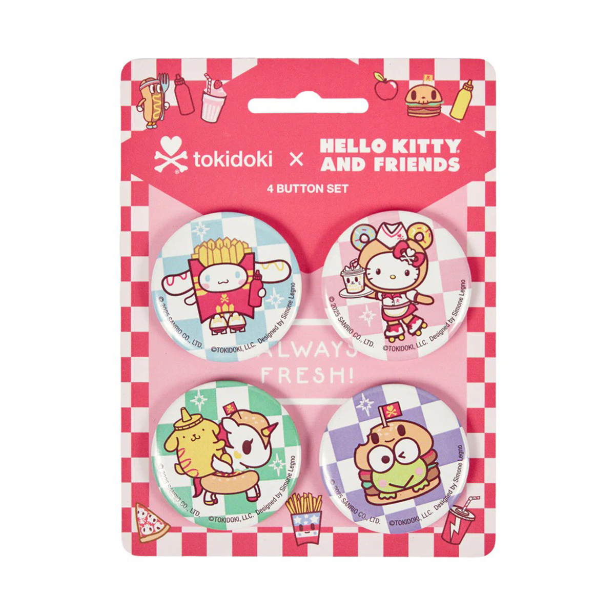 Hello Kitty and Friends x Tokidoki 4-pc Button Set (Fast Food) Accessory TOKIDOKI