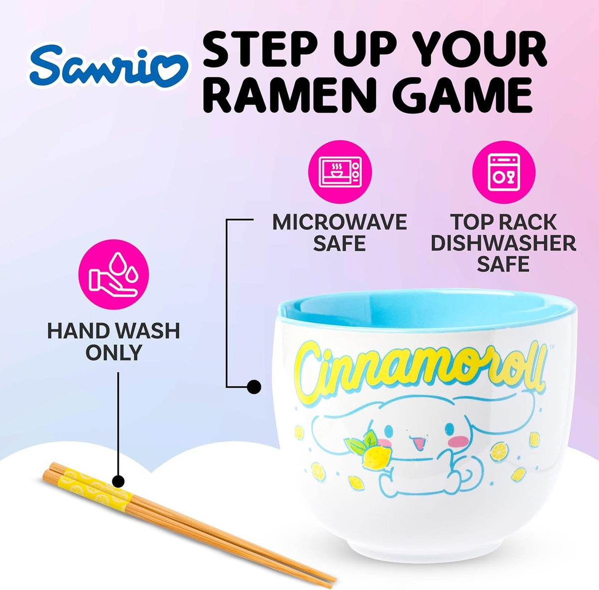 Cinnamoroll Ceramic Ramen Bowl and Chopstick & Spoon Set (Lemons) Home Goods Silver Buffalo