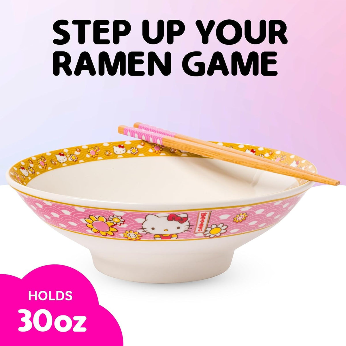 Hello Kitty Ceramic Noodle Bowl and Chopstick Set (Golden Flowers) Home Goods Silver Buffalo