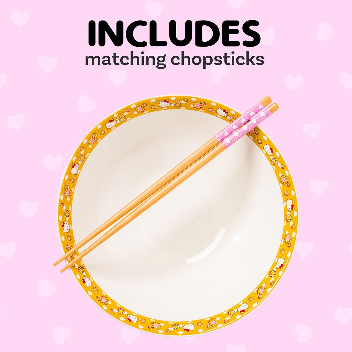 Hello Kitty Ceramic Noodle Bowl and Chopstick Set (Golden Flowers) Home Goods Silver Buffalo