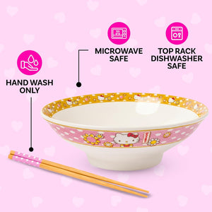 Hello Kitty Ceramic Noodle Bowl and Chopstick Set (Golden Flowers) Home Goods Silver Buffalo