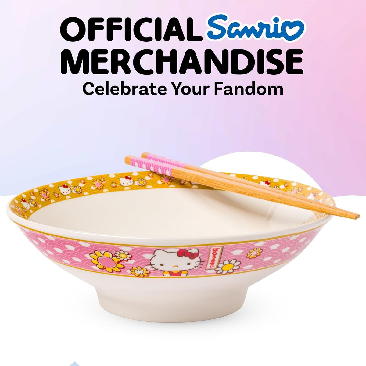 Hello Kitty Ceramic Noodle Bowl and Chopstick Set (Golden Flowers) Home Goods Silver Buffalo