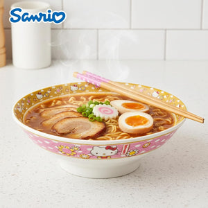 Hello Kitty Ceramic Noodle Bowl and Chopstick Set (Golden Flowers) Home Goods Silver Buffalo