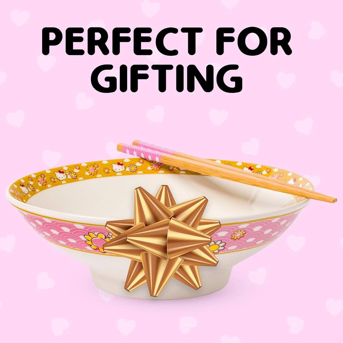 Hello Kitty Ceramic Noodle Bowl and Chopstick Set (Golden Flowers) Home Goods Silver Buffalo