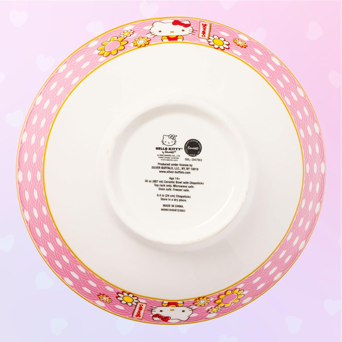 Hello Kitty Ceramic Noodle Bowl and Chopstick Set (Golden Flowers) Home Goods Silver Buffalo