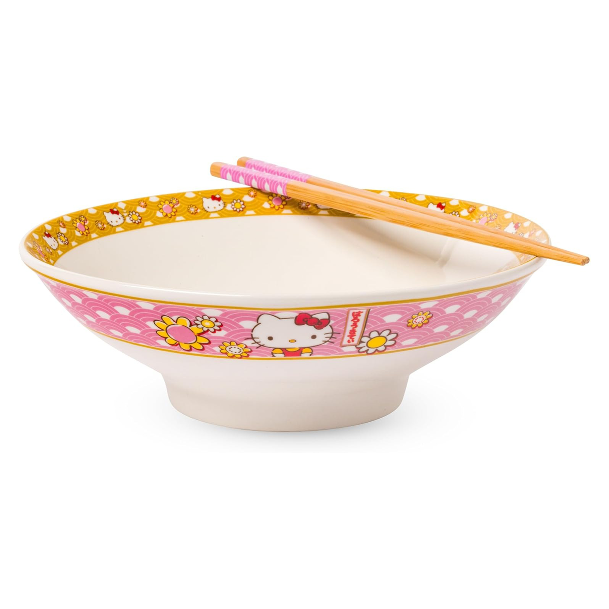 Hello Kitty Ceramic Noodle Bowl and Chopstick Set (Golden Flowers) Home Goods Silver Buffalo