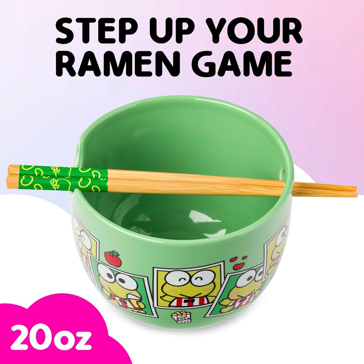 Keroppi Ceramic Ramen Bowl and Chopstick Set (Snap Shots) Home Goods Silver Buffalo
