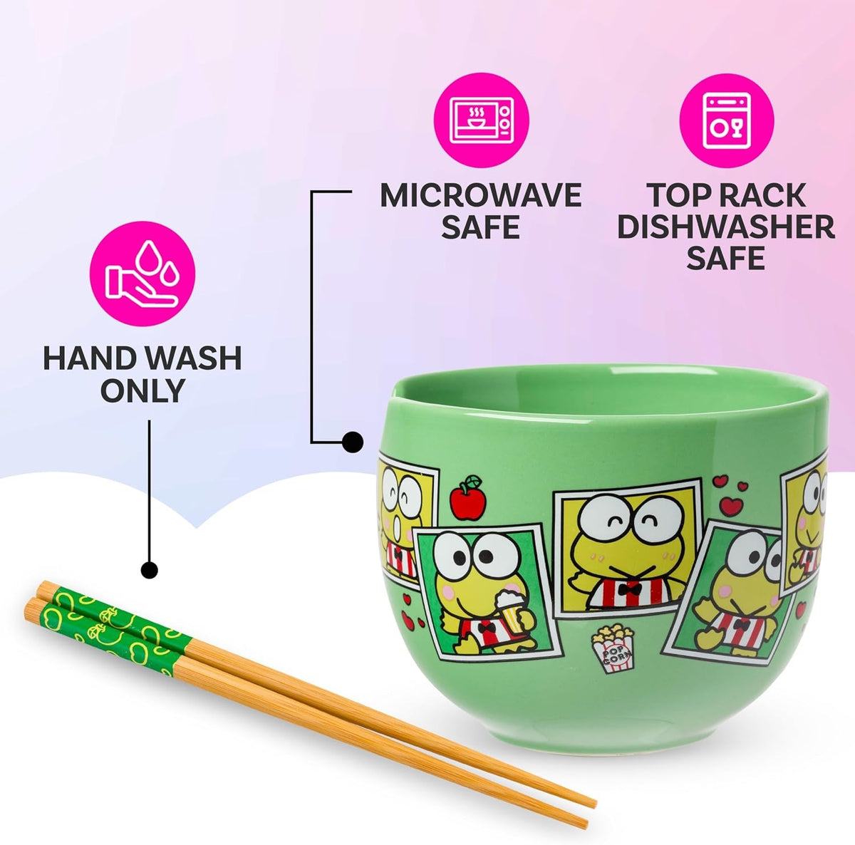 Keroppi Ceramic Ramen Bowl and Chopstick Set (Snap Shots) Home Goods Silver Buffalo
