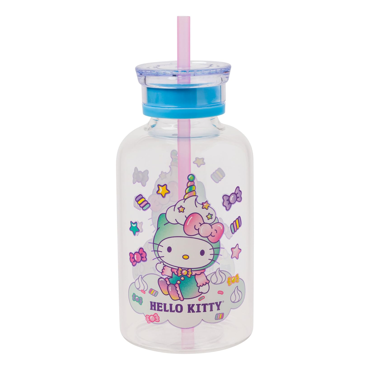 Hello Kitty 15oz Mini Milk Bottle Glass Tumbler Home Goods Silver Buffalo