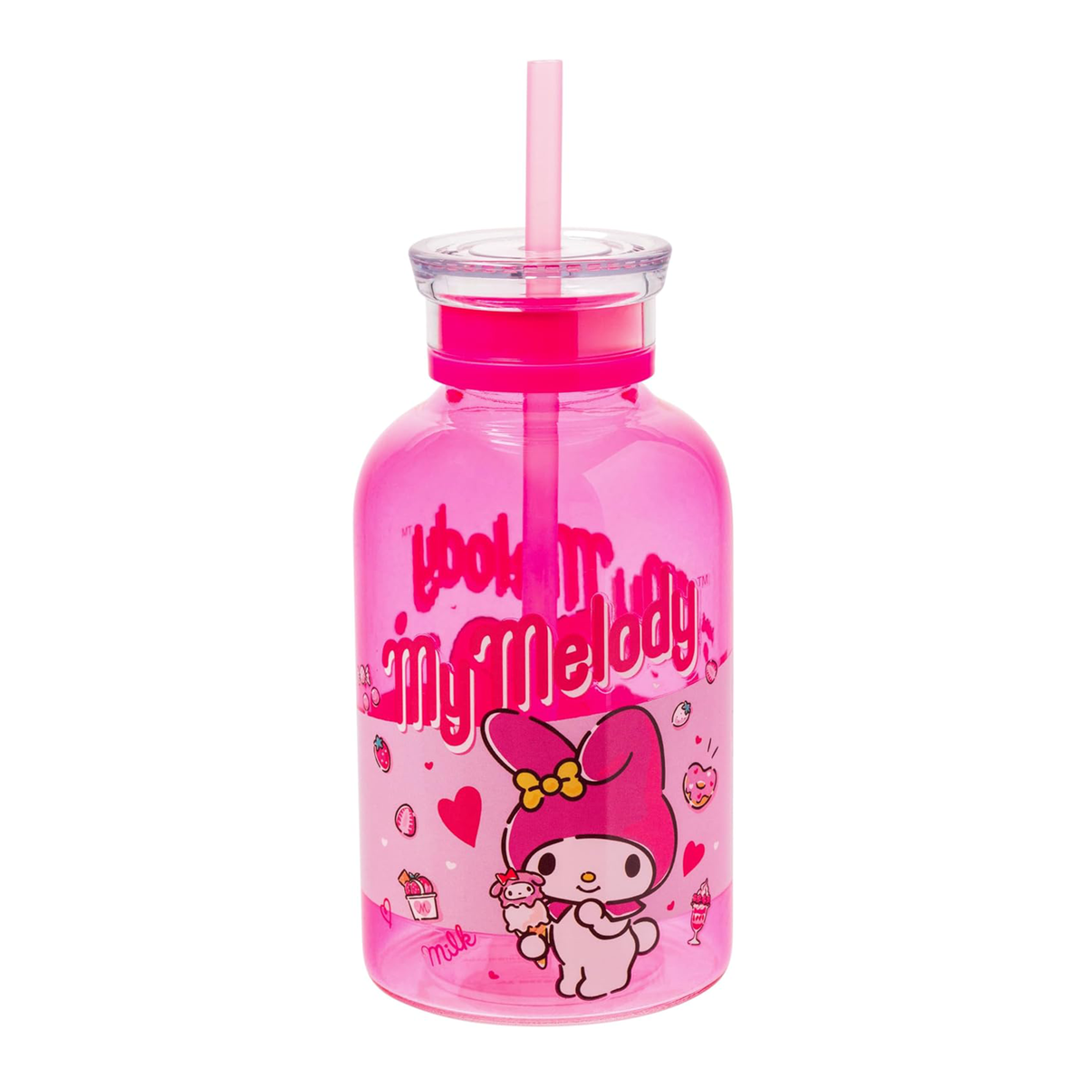 My Melody 15oz Mini Milk Bottle Glass Tumbler Home Goods Silver Buffalo