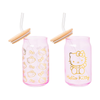 Hello Kitty Pink Glass Jar Tumblers with Bamboo Lid (Set of 2) Home Goods Silver Buffalo LLC