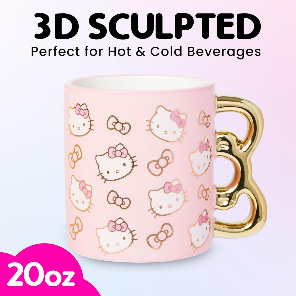 Hello Kitty Sculpted Bow Ceramic Mug (Pink & Gold) Home Goods Silver Buffalo