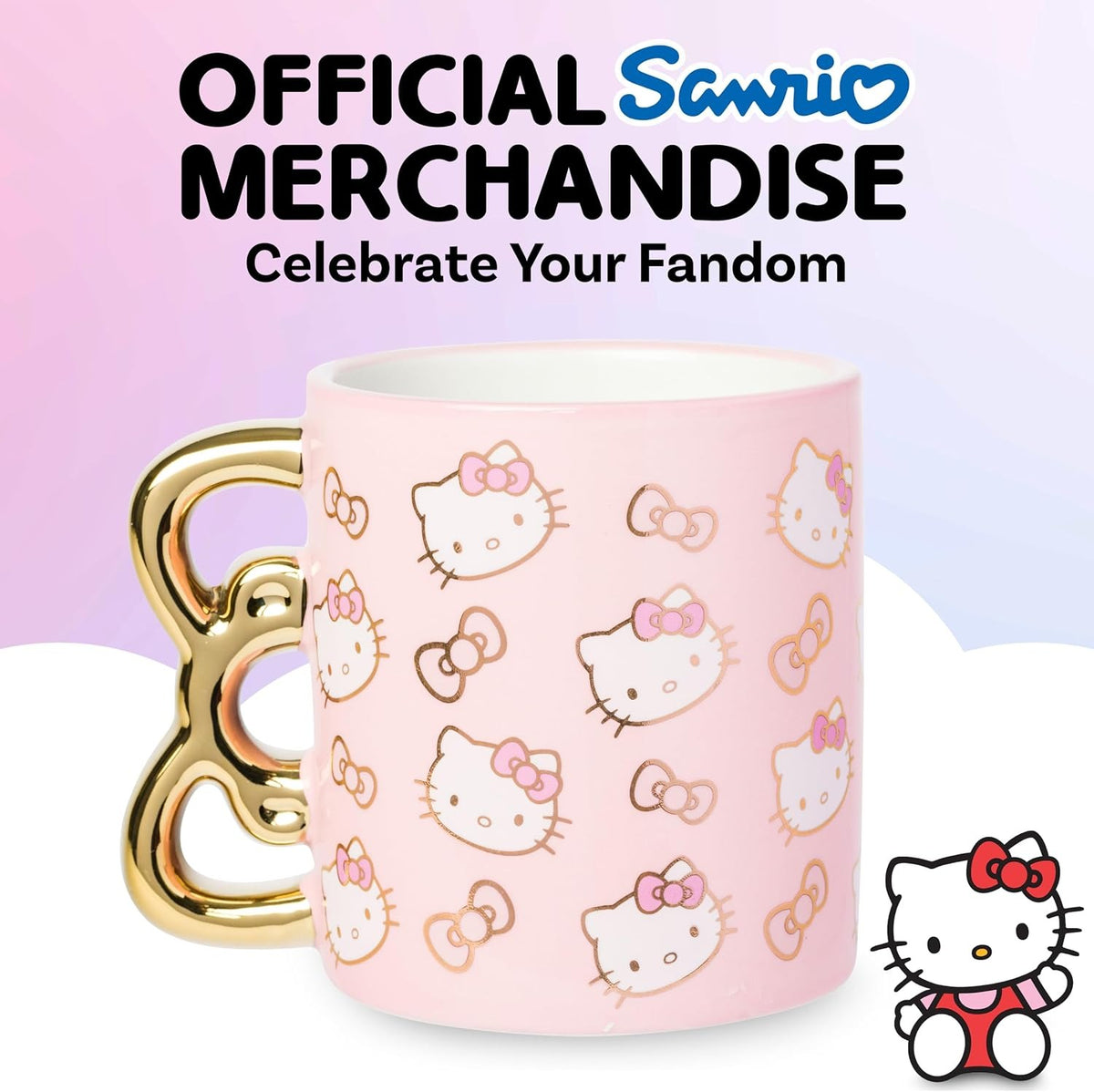 Hello Kitty Sculpted Bow Ceramic Mug (Pink & Gold) Home Goods Silver Buffalo