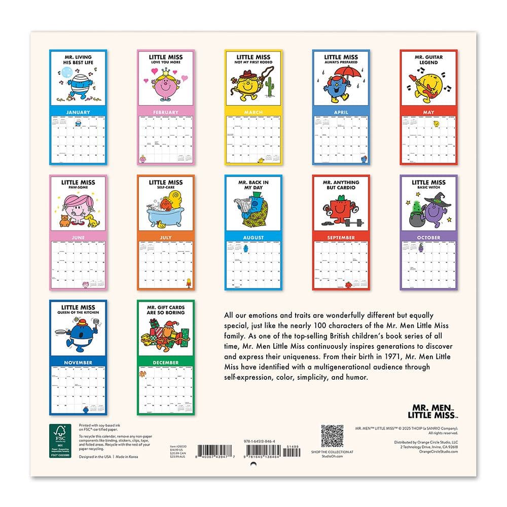 Mr Men Little Miss x Studio Oh! 2026 Wall Calendar Sales Prom Studio Oh