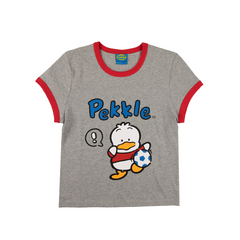 Pekkle x Dumbgood Grey Ringer Baby Tee (SMALL ONLY)