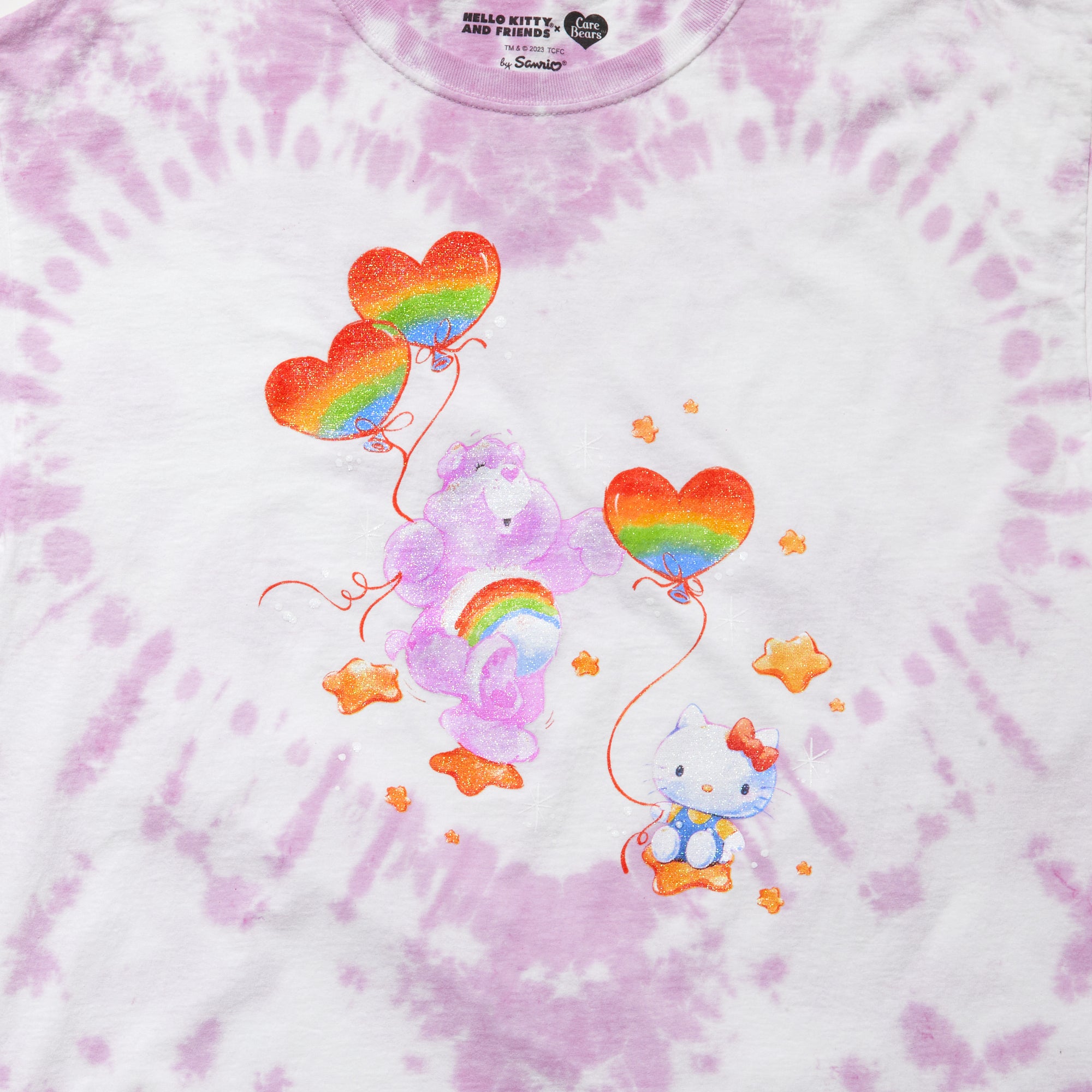 Hello Kitty x Care Bears Tie-Dye Glitter Tee Apparel BIOWORLD   