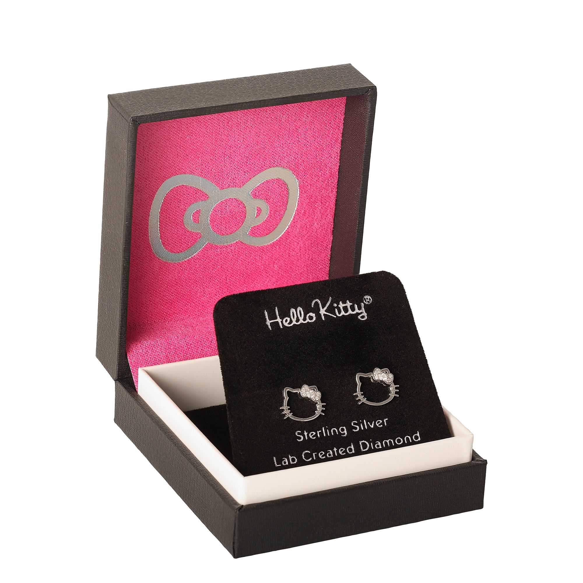 Hello Kitty Sterling Silver Silhouette Diamond Stud Earrings Jewelry JACMEL JEWELRY INC   