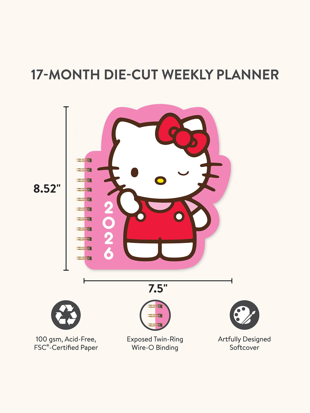 Hello Kitty x Studio Oh! 2026 Playful Pink Die-Cut Weekly Planner