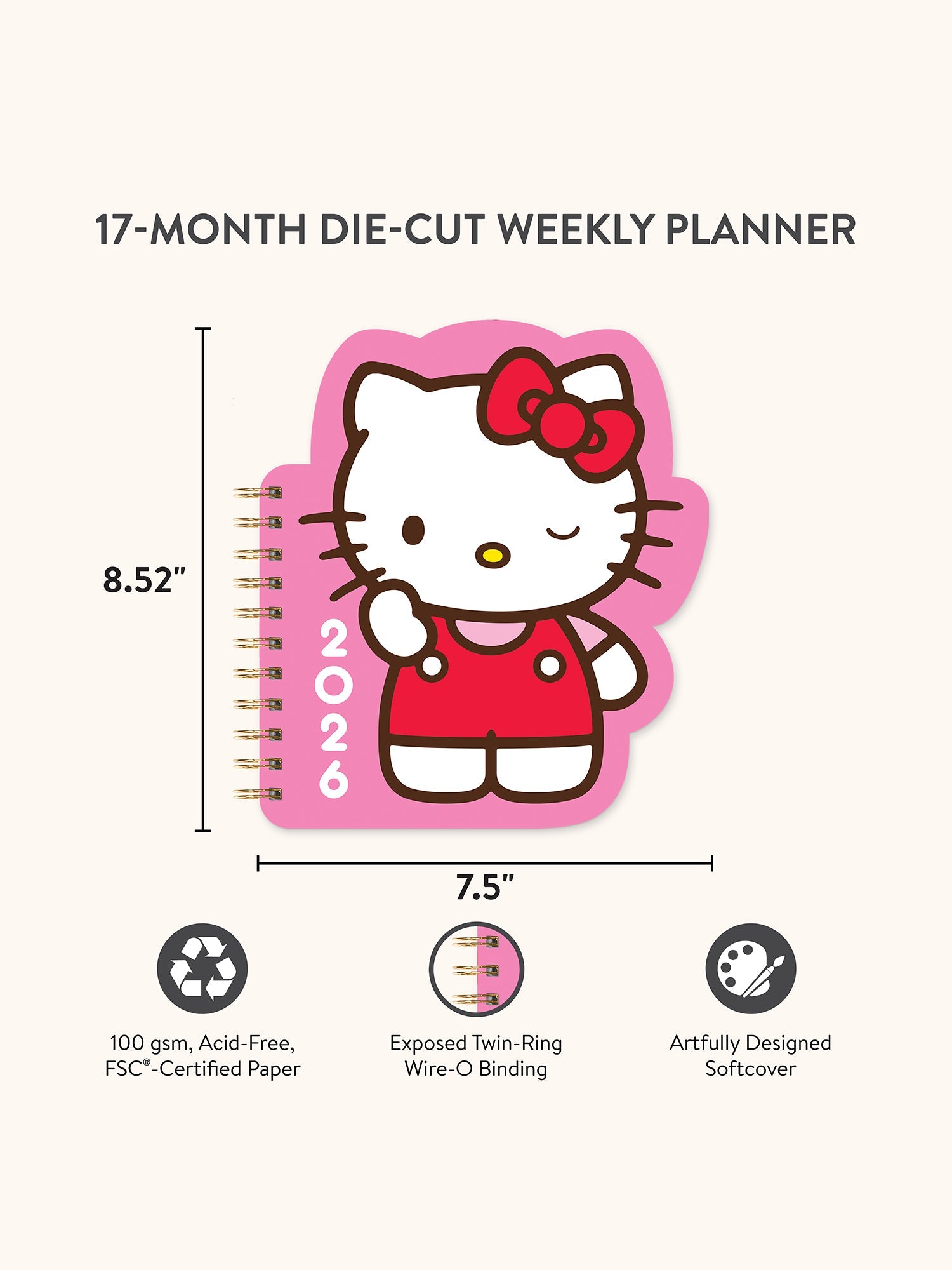 Hello Kitty x Studio Oh! 2026 Playful Pink Die-Cut Weekly Planner Stationery Studio Oh!