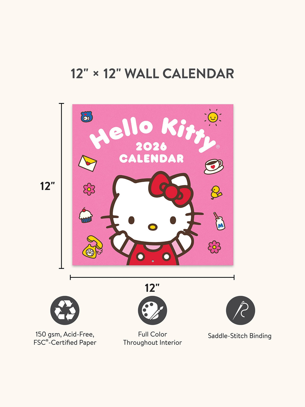 Hello Kitty x Studio Oh! 2026 Playful Pink Wall Calendar