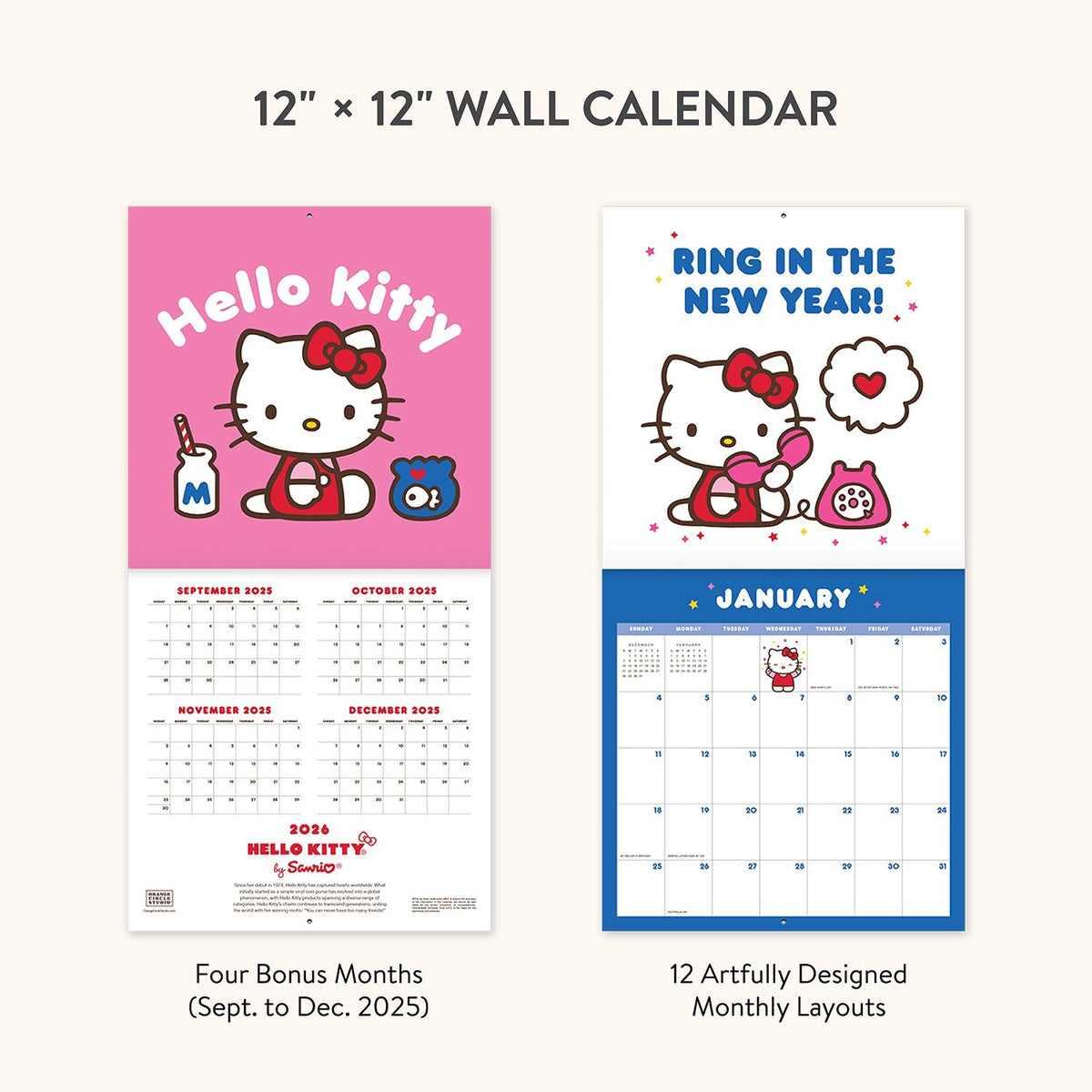 Hello Kitty x Studio Oh! 2026 Playful Pink Wall Calendar Stationery Studio Oh!