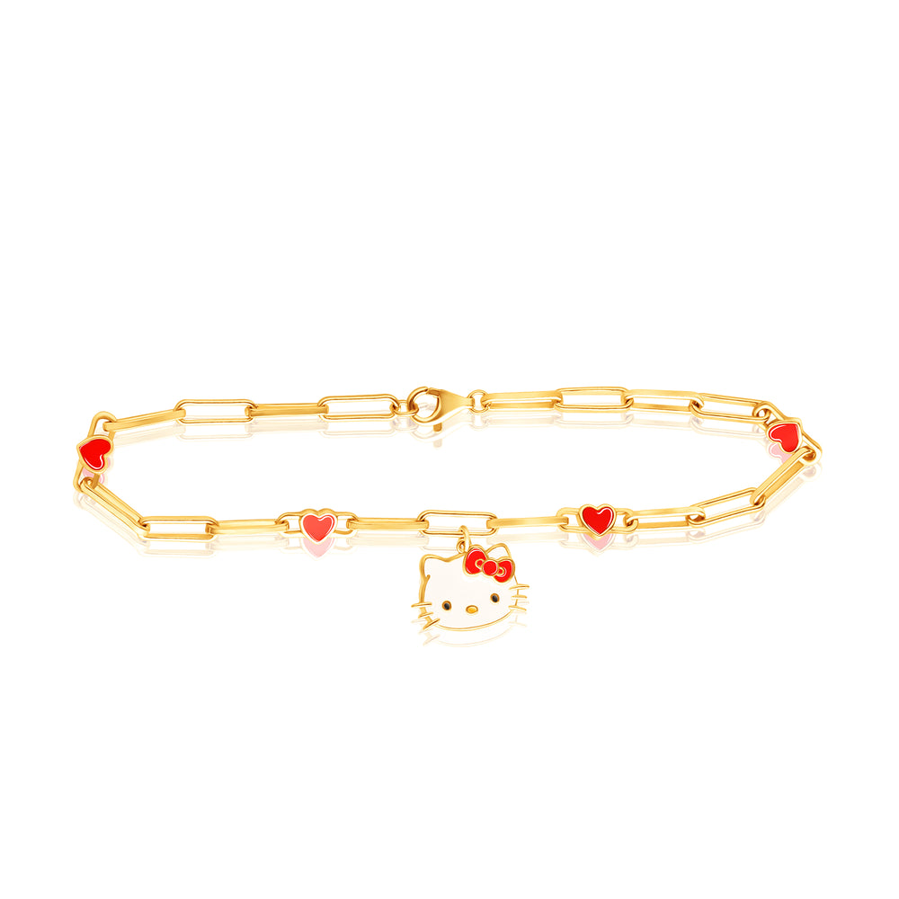 Hello Kitty Yellow Gold Paperclip Bracelet Jewelry JACMEL JEWELRY INC   