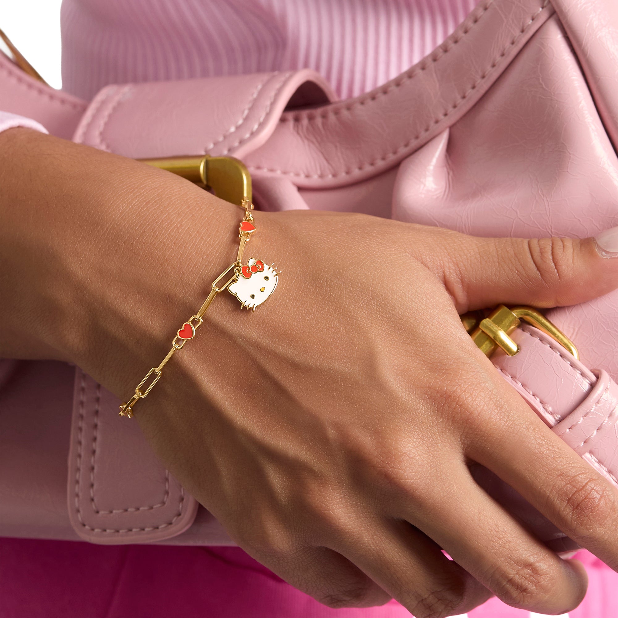 Hello Kitty Yellow Gold Paperclip Bracelet Jewelry JACMEL JEWELRY INC   