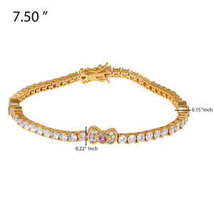 Hello Kitty Two-Tone Gold Plated Bow Tennis Bracelet (Pink & White Sapphire) Jewelry JACMEL JEWELRY INC