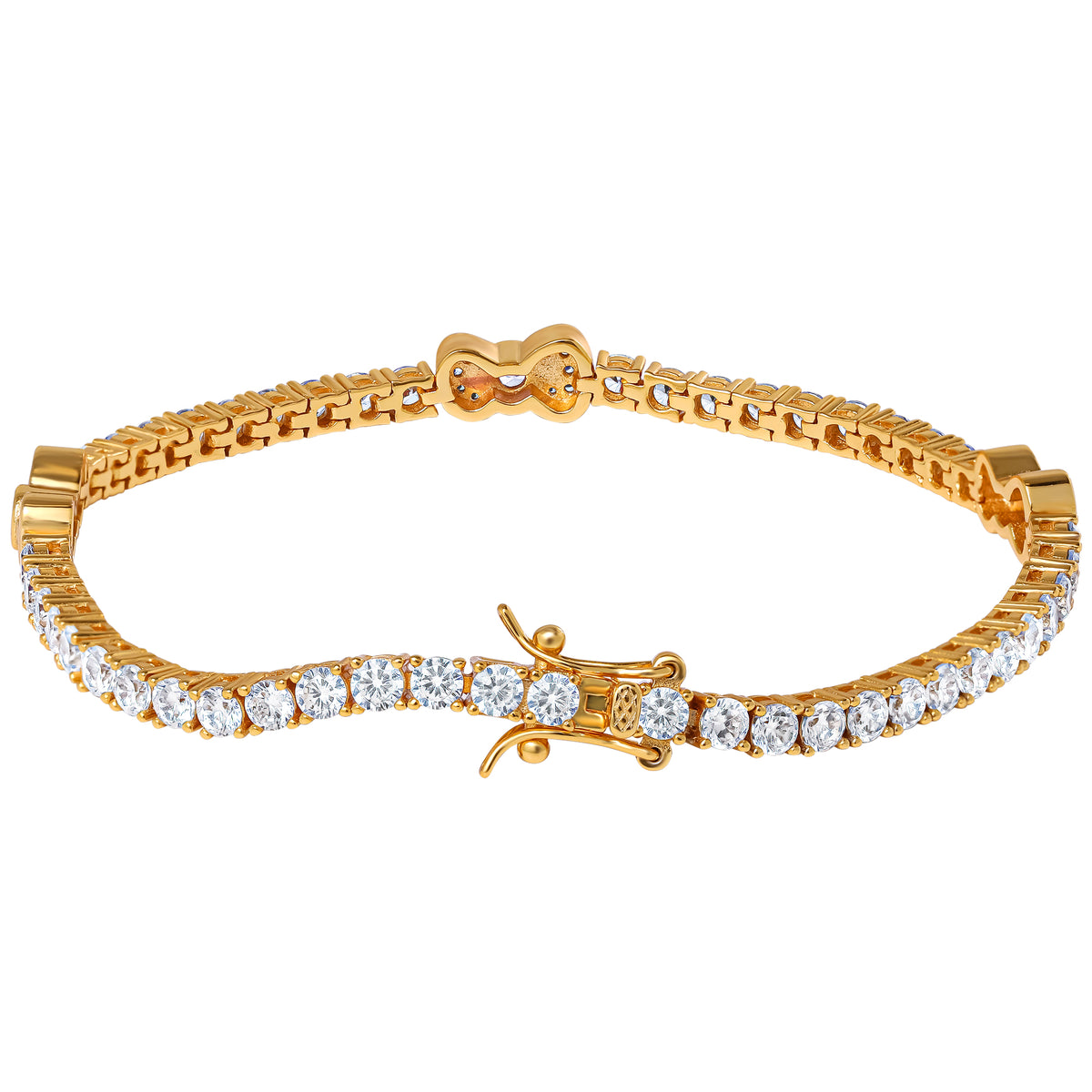 Hello Kitty Two-Tone Gold Plated Bow Tennis Bracelet (Pink & White Sapphire) Jewelry JACMEL JEWELRY INC