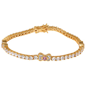 Hello Kitty Two-Tone Gold Plated Bow Tennis Bracelet (Pink & White Sapphire) Jewelry JACMEL JEWELRY INC