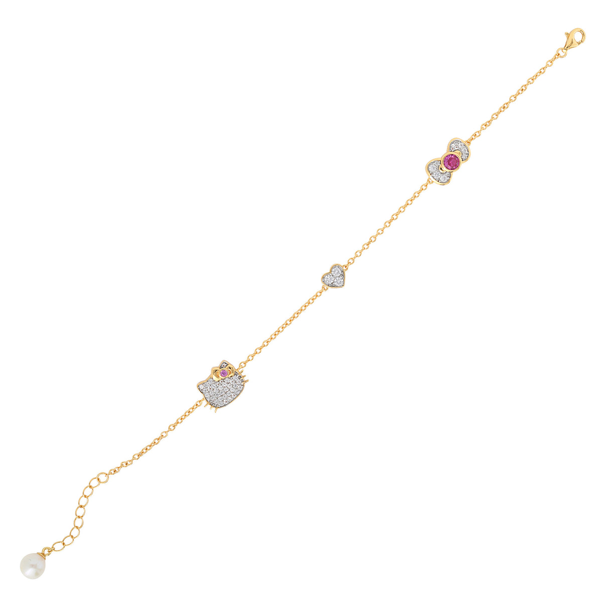 Hello Kitty Two-Tone Gold Plated Icons Bracelet (Pink & White Sapphire) Jewelry JACMEL JEWELRY INC