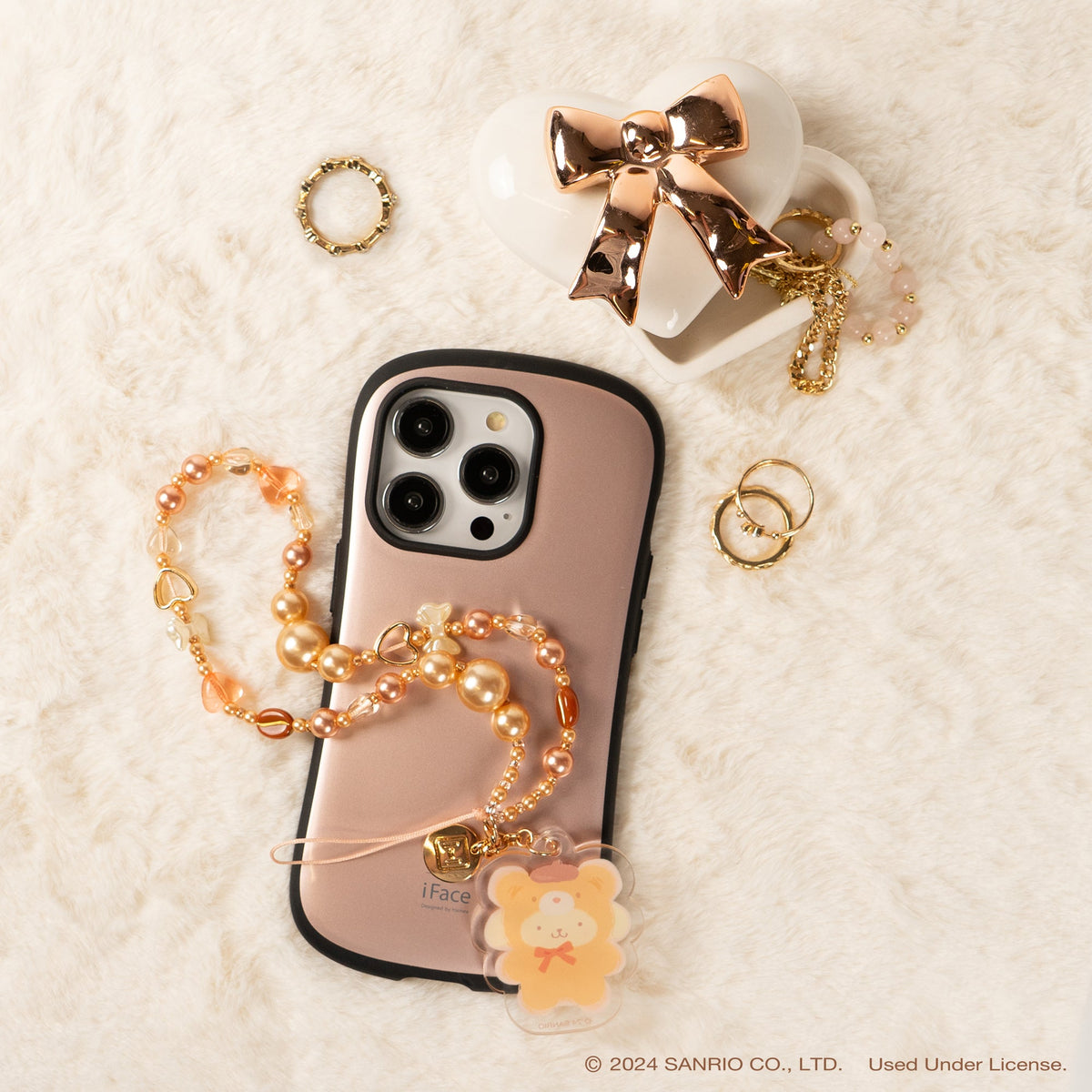 Pompompurin Latte Bear Beaded Charm Mobile Phone Wrist Strap