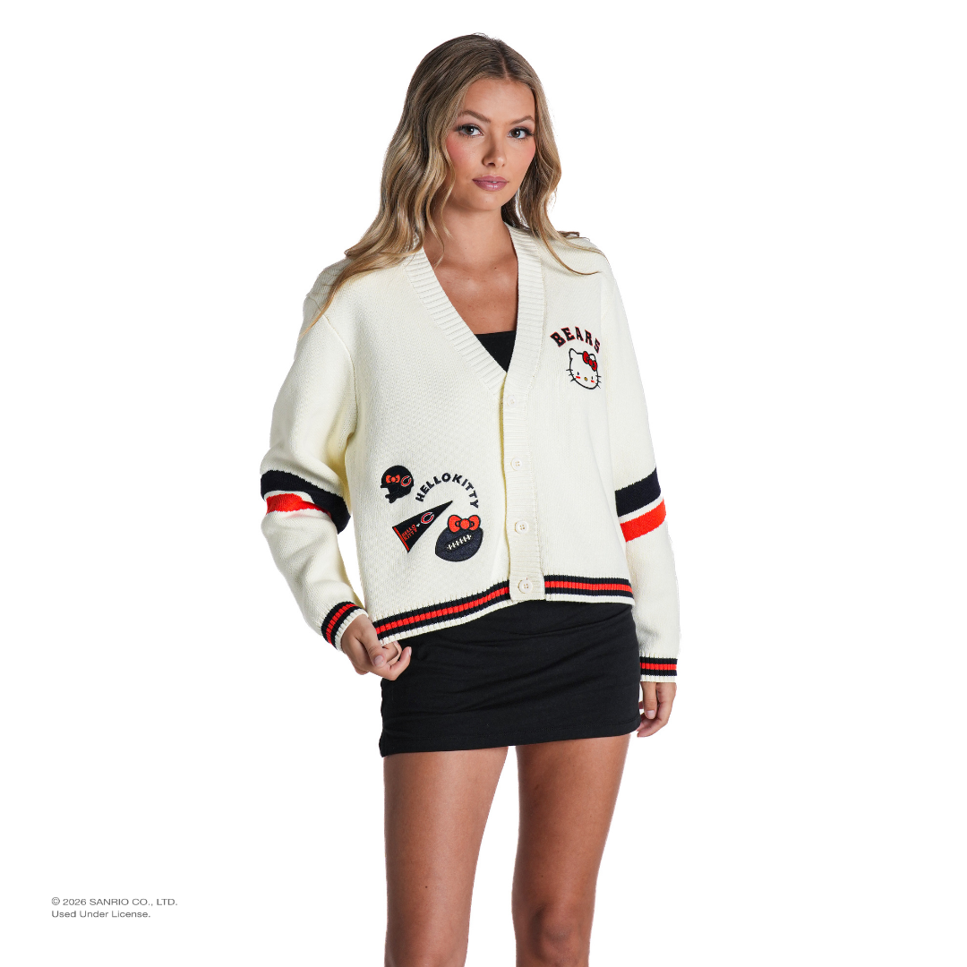 Hello Kitty x The Wild Collective Chicago Bears Cropped Cardigan Apparel The Wild Collective