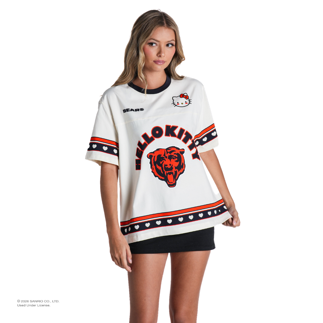 Hello Kitty x The Wild Collective Chicago Bears Drop Shoulder Boyfriend Tee Apparel The Wild Collective