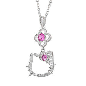 Hello Kitty 18" Quatrefoil Sterling Silver Pendant Necklace (Pink & White Sapphire) Jewelry JACMEL JEWELRY INC