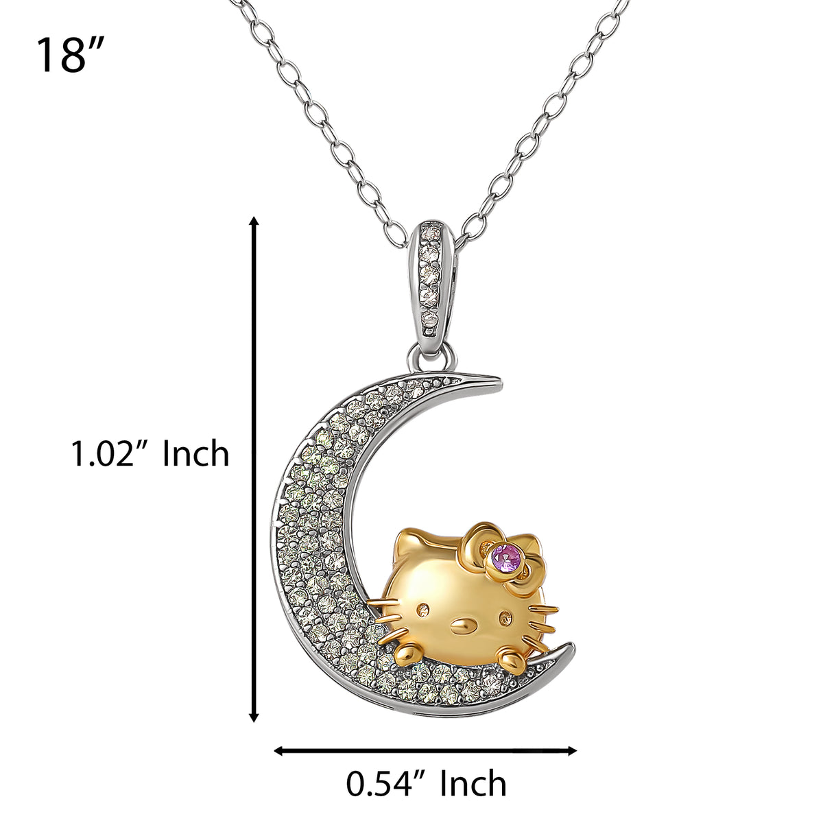 Hello Kitty Two-Tone Gold Plated Over The Moon Necklace (Pink & White Sapphire) Jewelry JACMEL JEWELRY INC