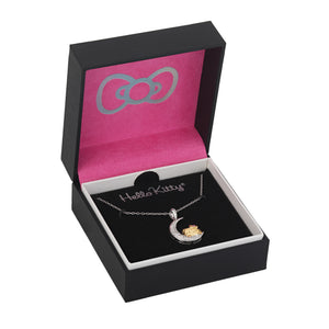 Hello Kitty Two-Tone Gold Plated Over The Moon Necklace (Pink & White Sapphire) Jewelry JACMEL JEWELRY INC