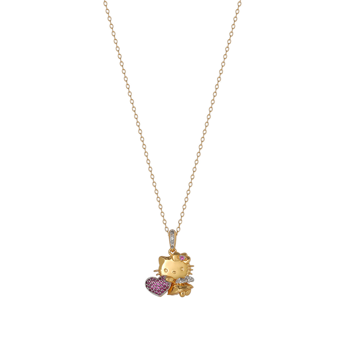 Hello Kitty 18" Two-Tone Gold Plated Angel Necklace (Pink & White Sapphire) Jewelry JACMEL JEWELRY INC